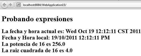Desarrollo de Software con NetBeans 7.1 231 Fig. 8.2 Expresiones en una página JSP. DECLARACIÓN DE VARIABLES EN JSP Ya se vio como una expresión en JSP se delimita entre los caracteres <%= y %>.