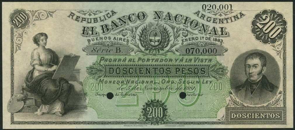 El Banco Nacional, Republica Argentina, Espécimen 200