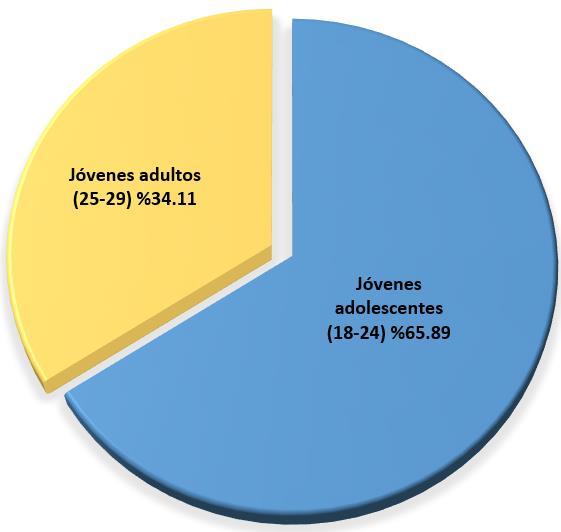 Tabla No. 5 Según grupo etario Grupo etario Total % Jóvenes (18-24) 508 65.