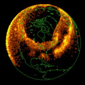 El ovalo auroral En muchos lugares las auroras pueden ser vistas cuando el viento solar esta activo debido a las tormentas solares.