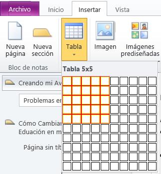 Para insertar una tabla se lleva a cabo el mismo procedimiento consistente en posicionar el cursor en la página para que genere el