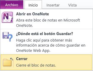 En Microsoft OneNote WebApps no es necesario guardar el documento, ya que cada edición que se realiza en el Bloc de Notas