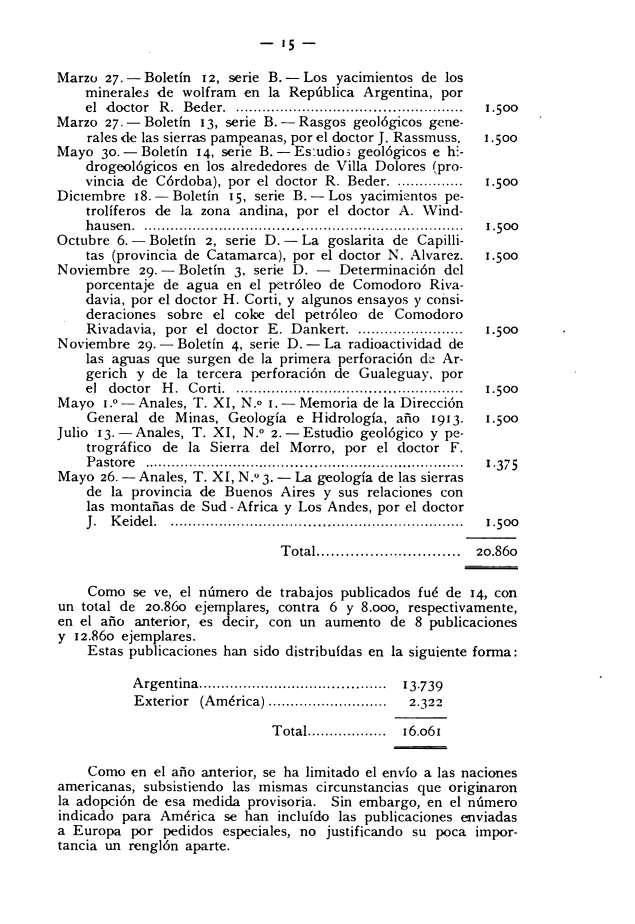 - j 5 - Marzo 27. Boletín 12, serie B. Los yacimientos de los minerales de wolfram en la República Argentina, por el doctor R, Beder 1.