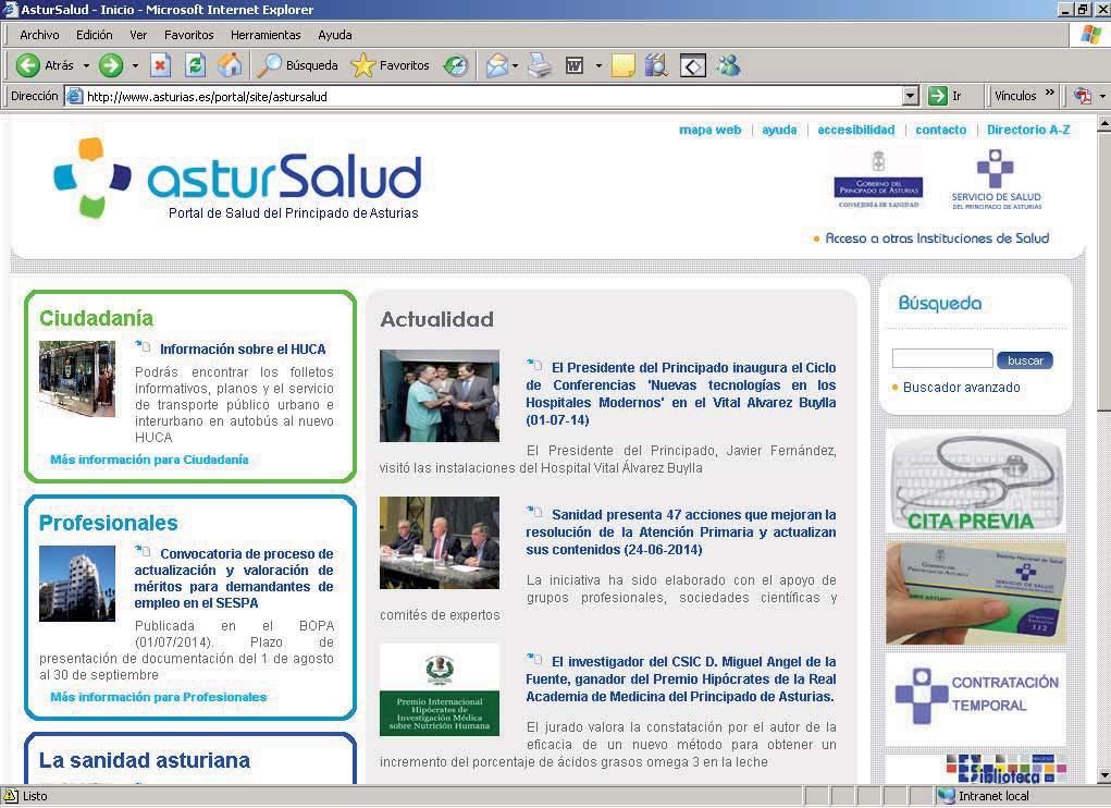 Servicio de Salud del Principado de Asturias, y en el cual se incorpora información sanitario y de salud.