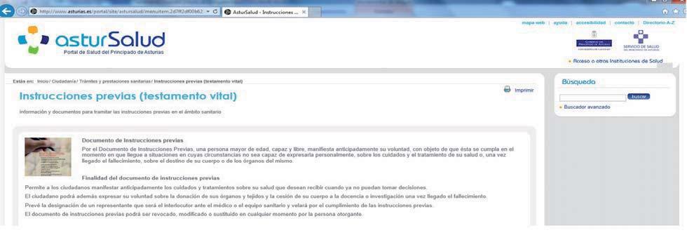 Teclee: testamento vital Asturias en Google: 2. Elegir el resultado Astursalud Instrucciones previas (testamento vital). 3.