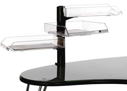 Giro de 360º con sujeción mediante mordaza para mesas de entre 10 y 60 mm de grosor. Dimensiones bandeja individual: 365 x 270 x 65 mm (fondo x ancho x alto). Más en www.