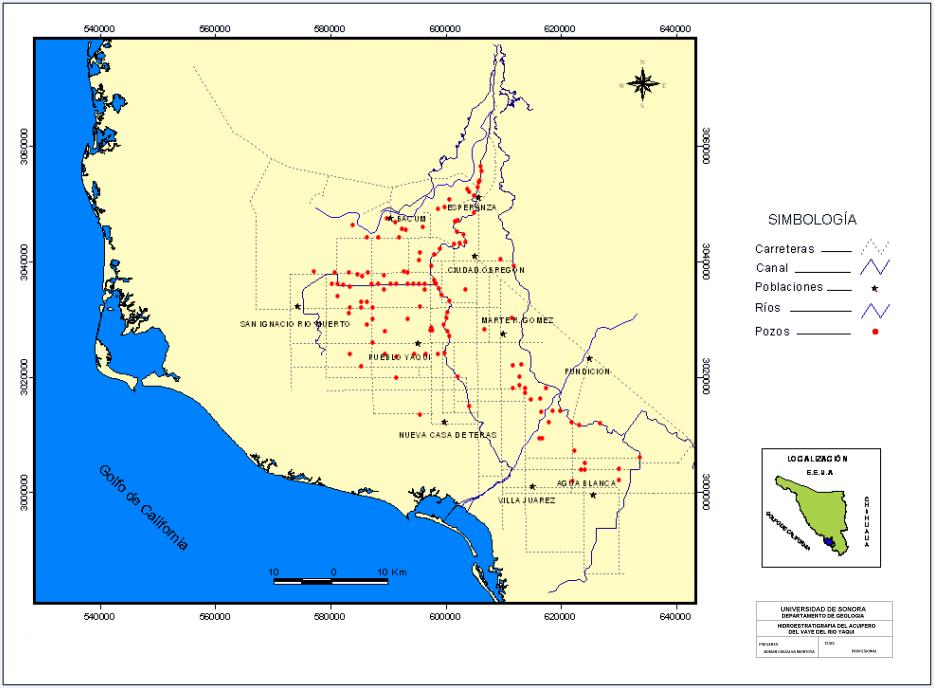 En los meses de enero y octubre del 2005 se realizó la actualización del censo de captaciones de aguas subterráneas en el Valle del Yaqui (Figura V.