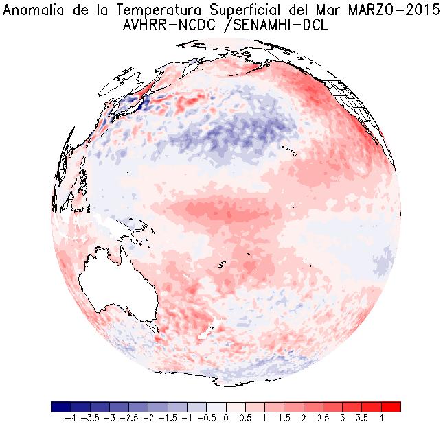 Fuente: AVHRR-NOAA Elaborado por SENAMHI La Temperatura Sub-superficial del Mar (TSSM) Las condiciones térmicas en la sub-superficie del mar evidenciaron en el mes de marzo
