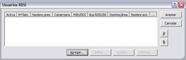 En la siguiente ventana se muestra un listado de los usuarios RDSI configurados. Podemos agregar un nuevo usuario haciendo clic en Agregar.
