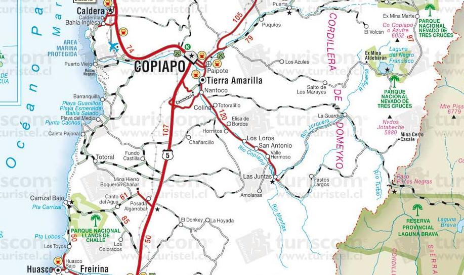 Declaración de Impacto Ambiental encuentra el cruce de los ríos Pulido y Ramadilla, desde ahí, hacia el este por un camino de tierra de 13 km se accede al campamento. Caserones Figura Nº 2.