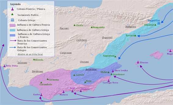 1.1. Fenicios y griegos. En el primer milenio AEC tiene lugar la llegada paulatina de colonizadores procedentes de otras regiones del Mediterráneo: fenicios, griegos, y posteriormente cartaginenses.