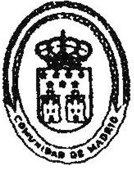 En el borde inferior del óvalo una cinta en esmalte blanco con leyenda «Comunidad de Madrid» en letra capital romana del color correspondiente a la categoría de la