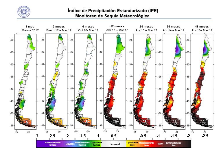 d. Índice de Precipitación Estandarizado (IPE) Al analizar el índice de sequía (Fig 4) a corto plazo (1 mes), se observa que la región Altiplánica y el sector cordillerano hasta la región de