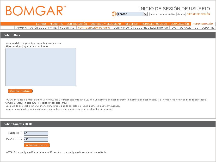 Configuración del sitio Configure varios nombres del host registrados para que apunten a su Bomgar Box.