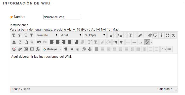 A continuación aparecerá una ventana que permite la creación de un nuevo wiki. Información de wiki Especifique un Nombre para el wiki.