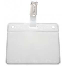 Porta tarjeta flexible con pinza bretelle 145-6501 Porta tarjeta PVC transparente + pinza bretelle. Formato de tarjeta: CR-80/0,76mm.