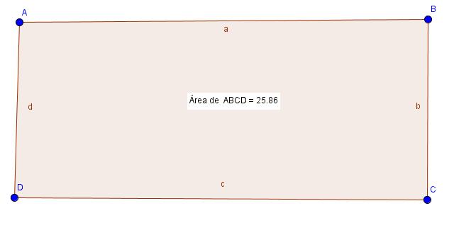 7. Haga clic en el rectángulo con la herramienta Área, y se mostrará en el interior del rectángulo lo siguiente: Área de ABCD=25.86 8.