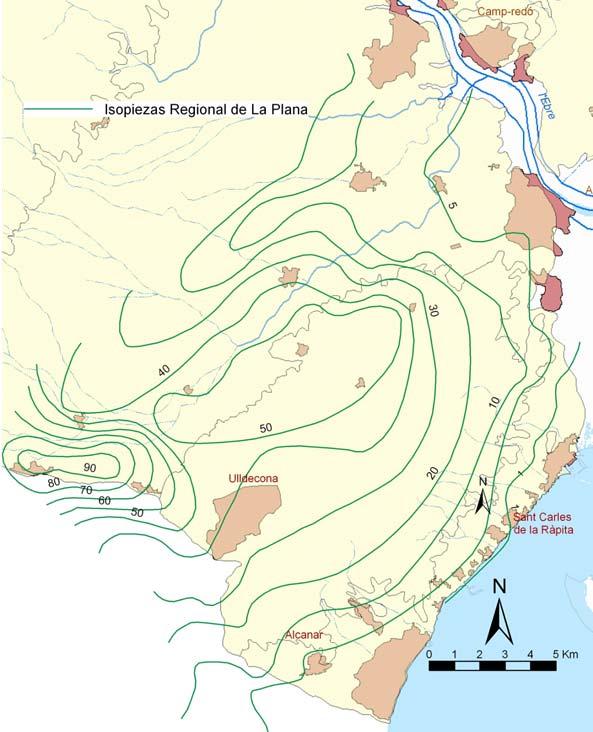 La presencia de esta divisoria hidrogeológica puede, no obstante, ser eventual, en función de la evolución temporal de la recarga sobre los afloramientos de las sierras de Godall y Montsià.