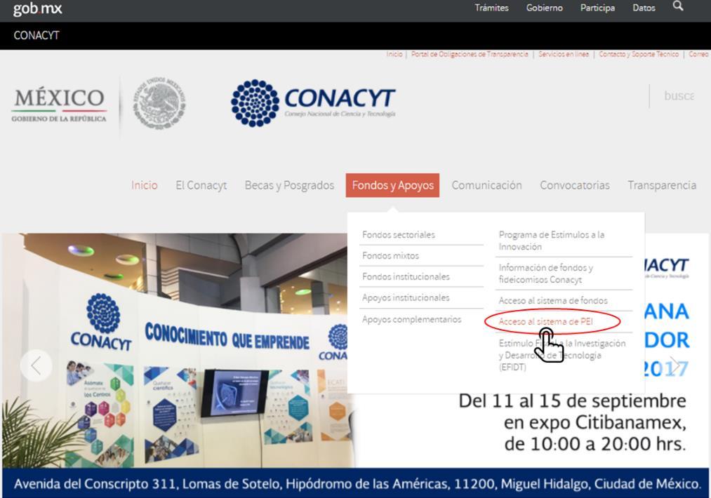 Acceso al sistema La presentación de solicitudes se llevará a cabo como se indica a continuación: Accede a la página de CONACYT http://www.conacyt.gob.