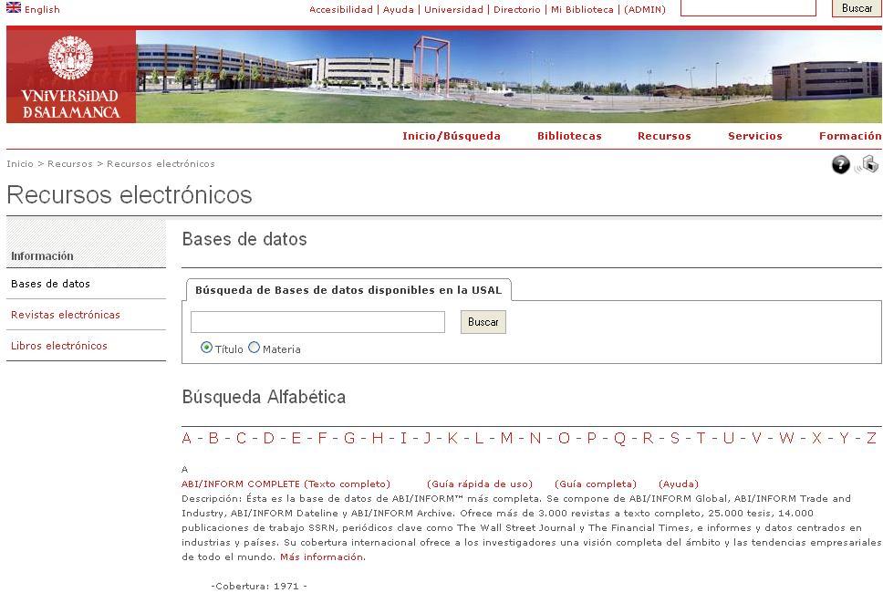 BASES DE DATOS SUCRITAS http://bibliotecas.usal.es/?