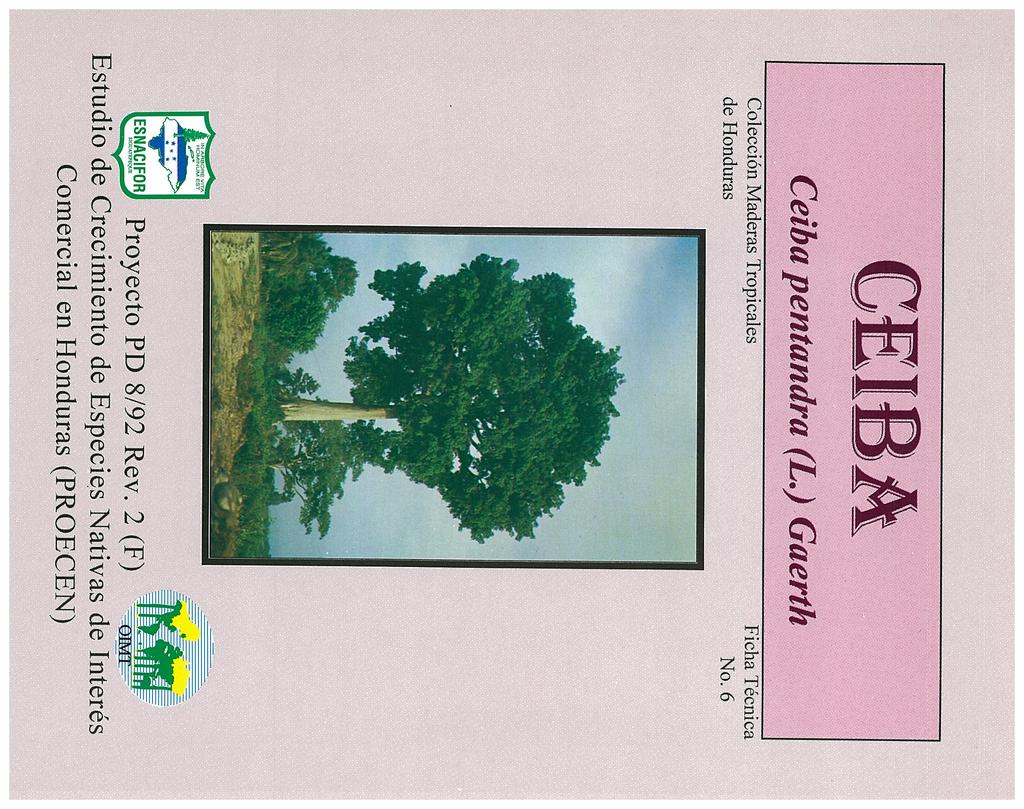 CEIBA Ceiba pentandra (L), Gaerth Colecci6n Maderas Tropicales de Honduras Ficha Tecnica No 6 Proyecto
