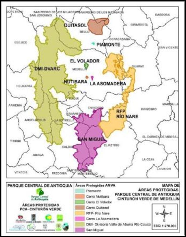 ESCALA MEDELLÍN - REGIÓN Medellín cuenta con 5 áreas protegidas que representan el 44% del territorio municipal. o o o o Reserva Forestal Protectora Rio Nare.