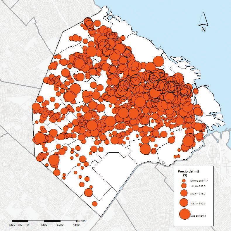 Mapa 2.3 Precio del m 2 de locales en alquiler en los barrios, Ciudad de Buenos Aires. 2016 Fuente: Subsecretaría de Planeamiento. Transporte. GCBA.