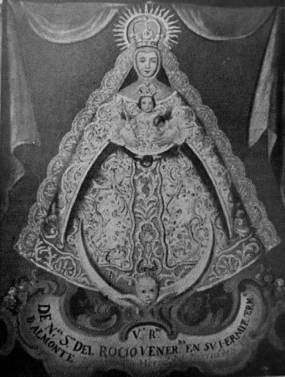 También en éste óleo de la Virgen del Rocío que se conserva desde 1768 en la Hdad de Rocío de El Puerto de Santa María, y que confundían también con su Patrona, Virgen de los Milagros, se puede