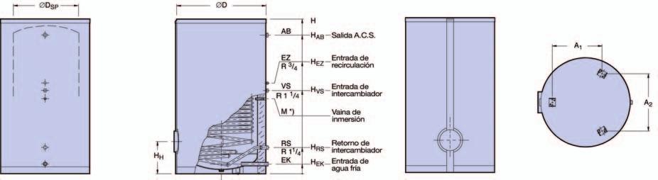 Interacumuladores de agua caliente sanitaria LOGALUX.Tipo SU 400/1000 LITROS Serie SU Acumuladores A.C.S. verticales. Capacidades de agua disponibles: 400, 500, 750 y 1000 litros.