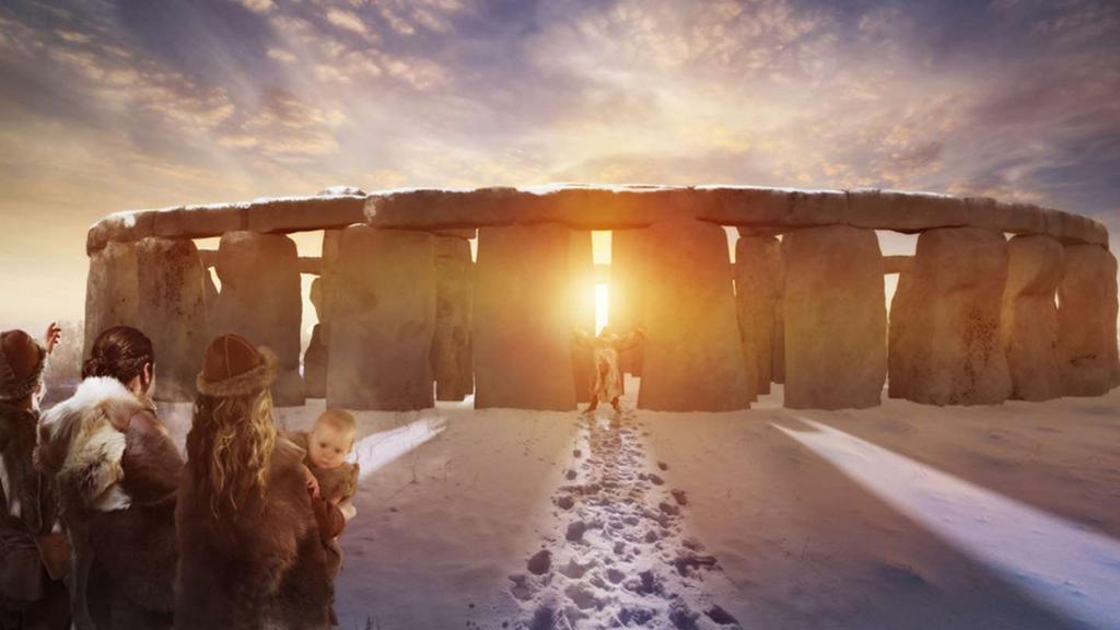 Fig. 25. Infografía en la que se muestra un posible Stonehenge original durante el solsticio de invierno.