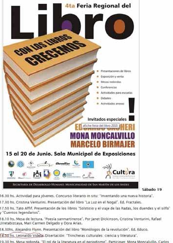 Fragmento del programa de la 4ª Feria del Libro de San Martín de Los Andes (Junio