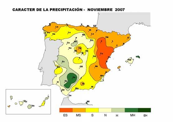 2. Precipitación Durante la primera decena de noviembre continuó la anomalía barométrica positiva interesando a la Península y Baleares; en la mitad norte peninsular se mantuvo hasta el día 17.