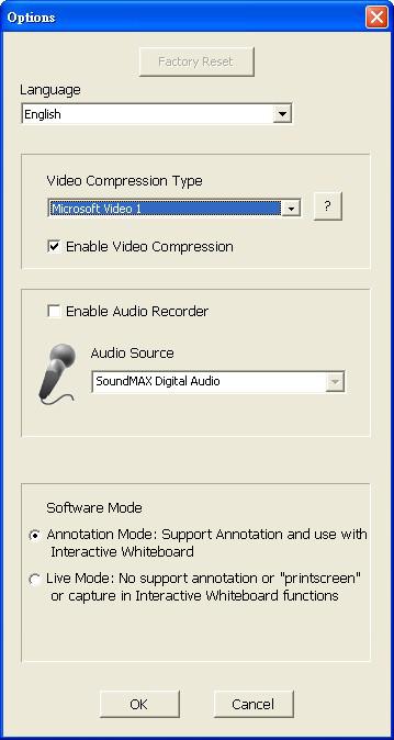 6.4 Opcional 1. Idioma: Configura el idioma. 2. Restaurar: Active la configuración predeterminada de fábrica. 3. Formato de códec para la compresión de vídeo: Ajuste el formato de vídeo.