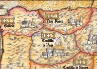 Ejemplo 1: Maite elige la carta del rey y decide realizar primero la acción especial. Desplaza el rey a Castilla la Nueva, que se convierte en la nueva región del rey.