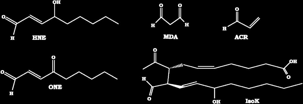 [COHN, 1996]. El malondialdehído (MDA) también procede de la degradación de PUFAs. Su forma mayoritaria en disolución es el ión enolato estabilizado por deslocalización π-electrónica [NAIR, 1981].