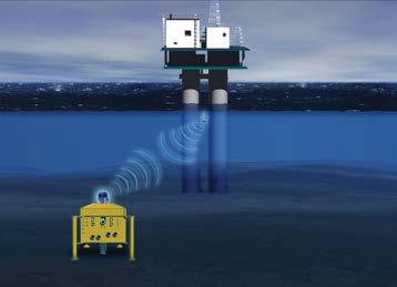 imágenes de una cámara submarina o sonar de exploración lateral a una embarcación maestra en la superficie.