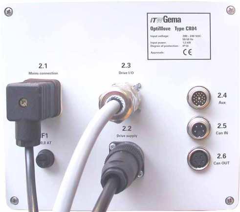 Conexiones eléctricas / cableado Conexiones eléctricas del eje horizontal XT09 en el reciprocador ZA Conexiones de la unidad de control OptiMove CR04 - La conexión de alimentación del eje horizontal