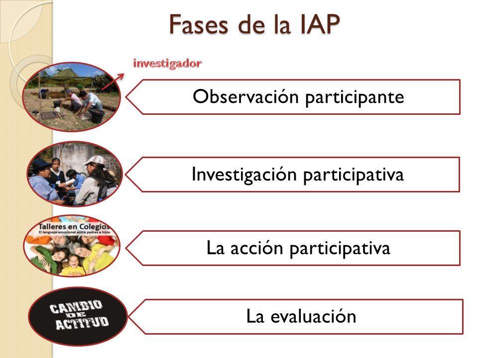 Creación de Grupos Focales El método de la investigación-acción participación (IAP) combina dos procesos, el de conocer y el de actuar, implicando en ambos a la población cuya realidad