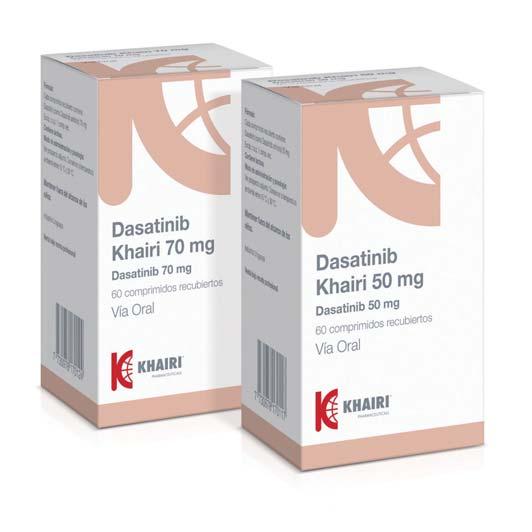 DASATINIB KHAIRI Dasatinib Khairi 50 mg: Dasatinib 50 mg p 1 comprimido recubierto. Dasatinib Khairi 70 mg: Dasatinib 70 mg p 1 comprimido recubierto.