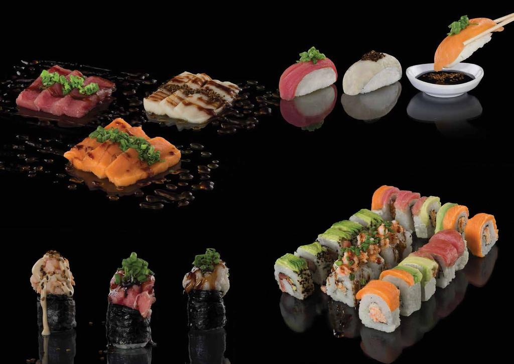 NIGUIRI Estilo de sushi japones el cual utiliza varios cortes de pescado y mariscos sobre arroz japonés.