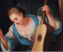 Pieter Leermans (Leiden 1655-1706) Joven con una Guitarra Asomada a una Ventana Óleo sobre tabla 36,2 x 26,3 cm. 1680 ca.