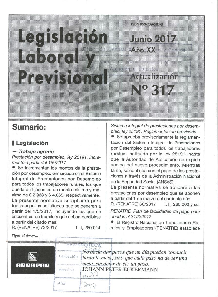 LEGISLACIÓN LABORAL Y PREVISIONAL. Nº317.