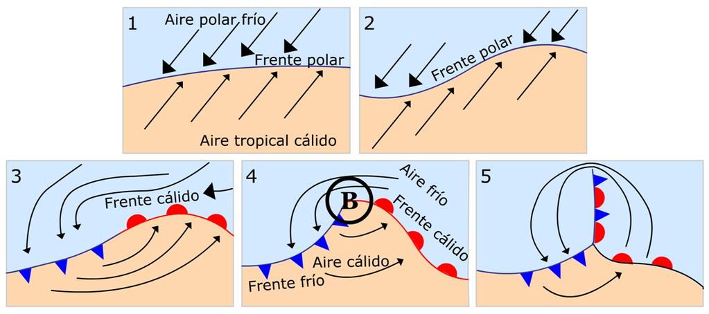 Factores termodinámicos del clima: Circulación en superficie frentes Frente Superficie que separa dos masas de aire con características distintas, a lo largo de