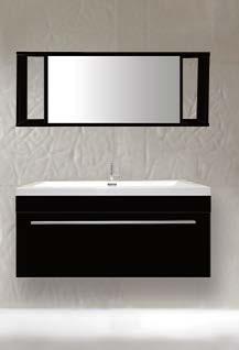MBT 900 N Mueble para baño con espejo y lavabo No incluye monomando Con rebosadero Color: Negro Espejo: Largo 1200 x Ancho 100 x Alto 400 mm.