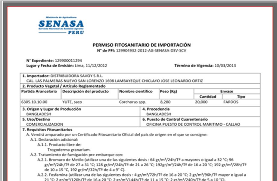 PERMISO FITOSANITARIO DE IMPORTACIÓN (PFI) Documento oficial emitido por el SENASA que autoriza la importación de un envío de plantas, productos vegetales y artículos reglamentados.