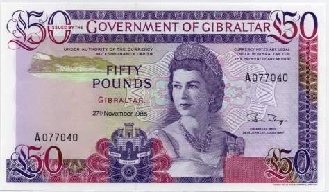 111. Gibraltar. 50 Libras. 27.11.1986.