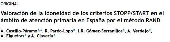 Valoración de la idoneidad de los criterios STOPP/START en AP en España.