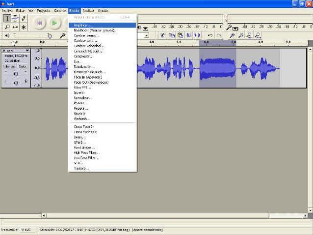 El proceso es sencillo y prácticamente idéntico en ambos casos. 1. Abrimos el archivo audacity01.mp3 y audacity02.mp3. 2. Selecciona el audio de audacity02.mp3 (tu grabación) 3.