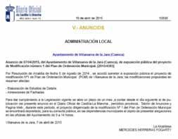 MODIFICACIÓN PUNTUAL Nº 1: VILLANUEVA DE LA JARA (C U E N C A) APROBACIÓN INICIAL Documento II: M e m o