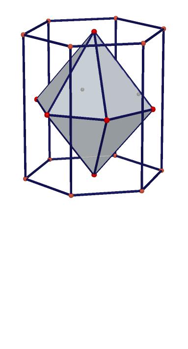 Abril, 0: Sea el prisma regular hexagonal Determinar la proporción entre el volumen del poliedro dual del prisma (aquel que tiene por vértices los puntos medios de las caras) i el volumen del prisma